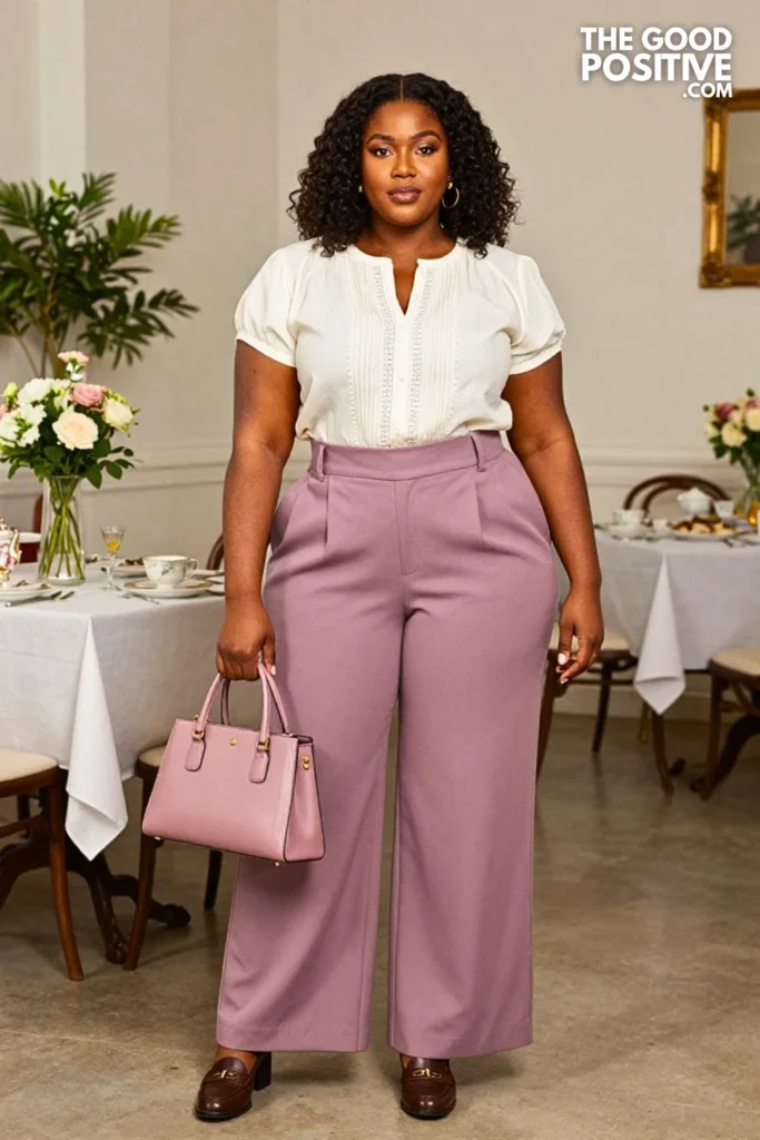 Mauve Trousers With Embroidered Peplum-Free Blouse
