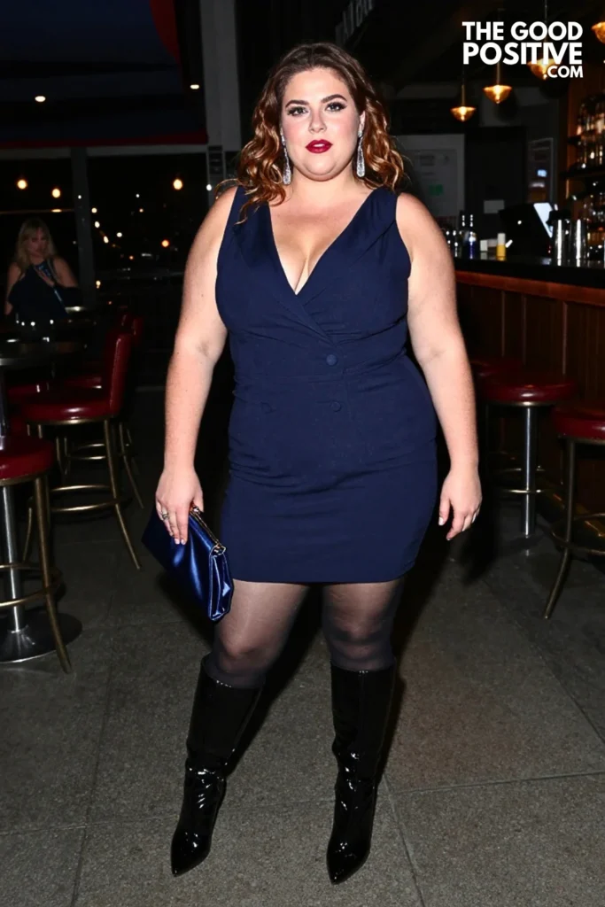 Midnight Navy Tuxedo Dress With Patent Boots