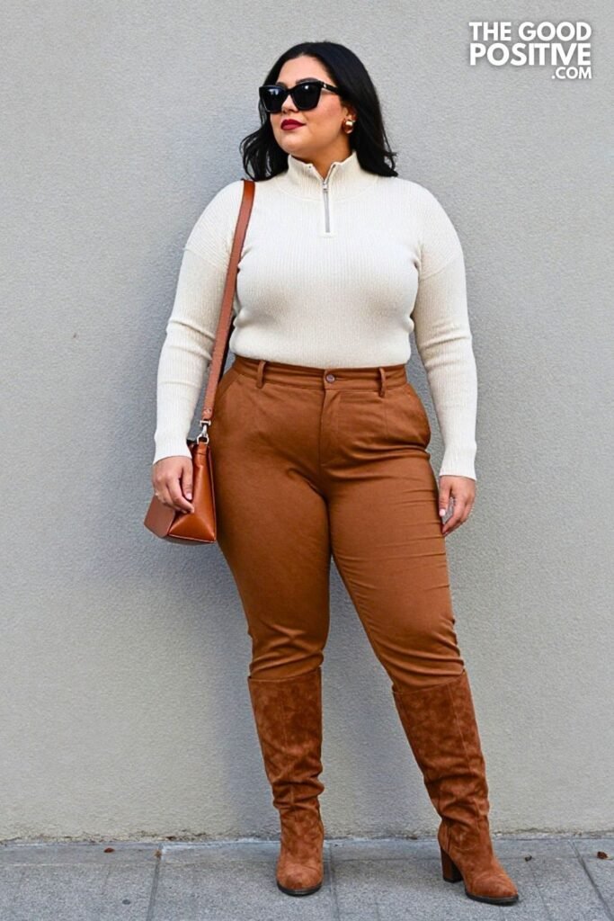 Moss Half-Zip Sweater with Chestnut Gaucho Pants