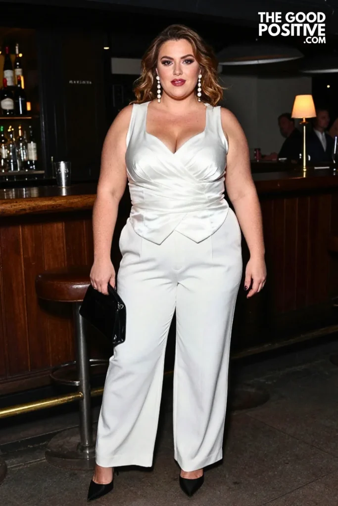Pearly White Dinner Look With Black Accessories