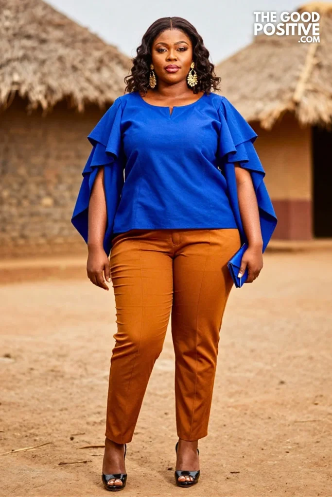 Royal Blue Ankara Cape Top With Marigold Trousers