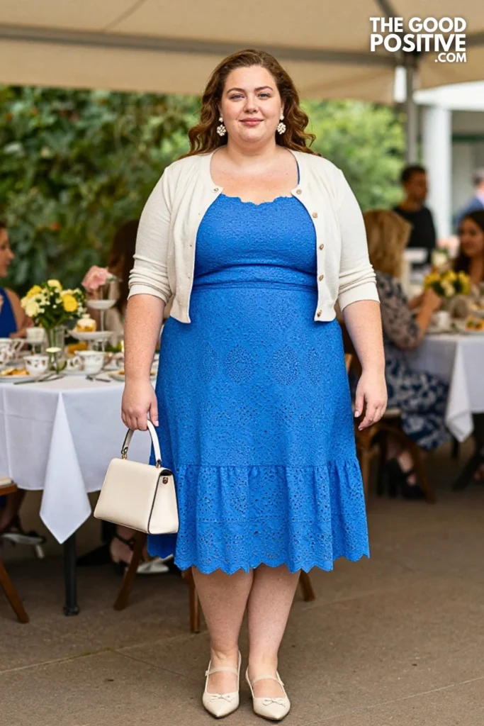Sapphire Eyelet Midi Dress With Cream Accessories