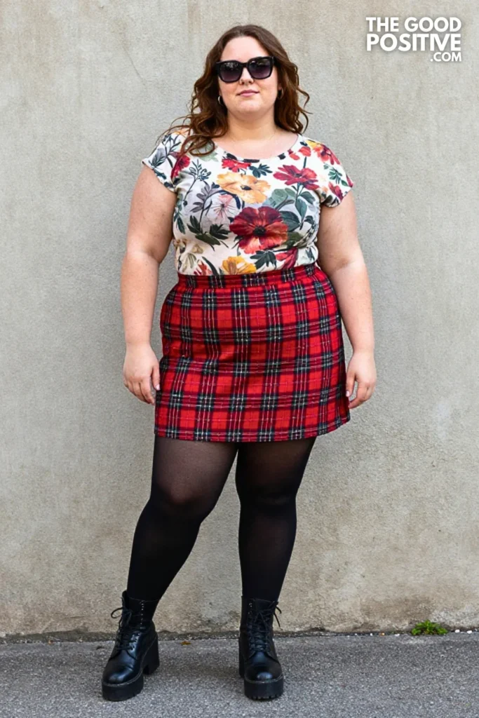 Tartan Mini Skirt, Band Tee, and Platform Boots