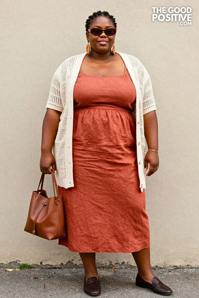 Terracotta Dress With Crochet Layer Outfit