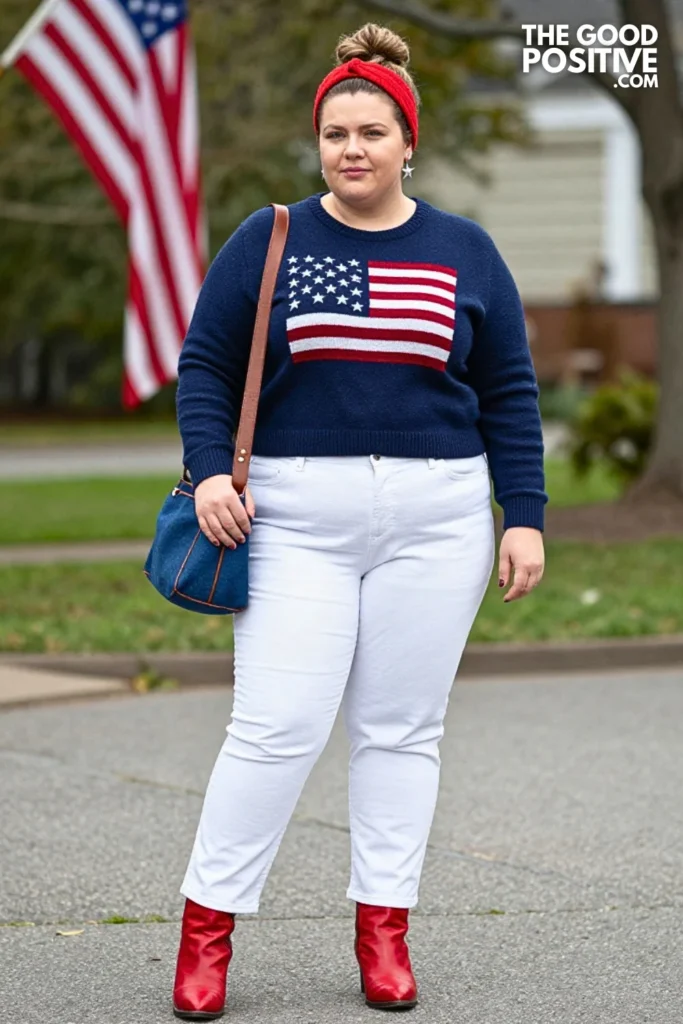 American Flag Sweater With White Denim