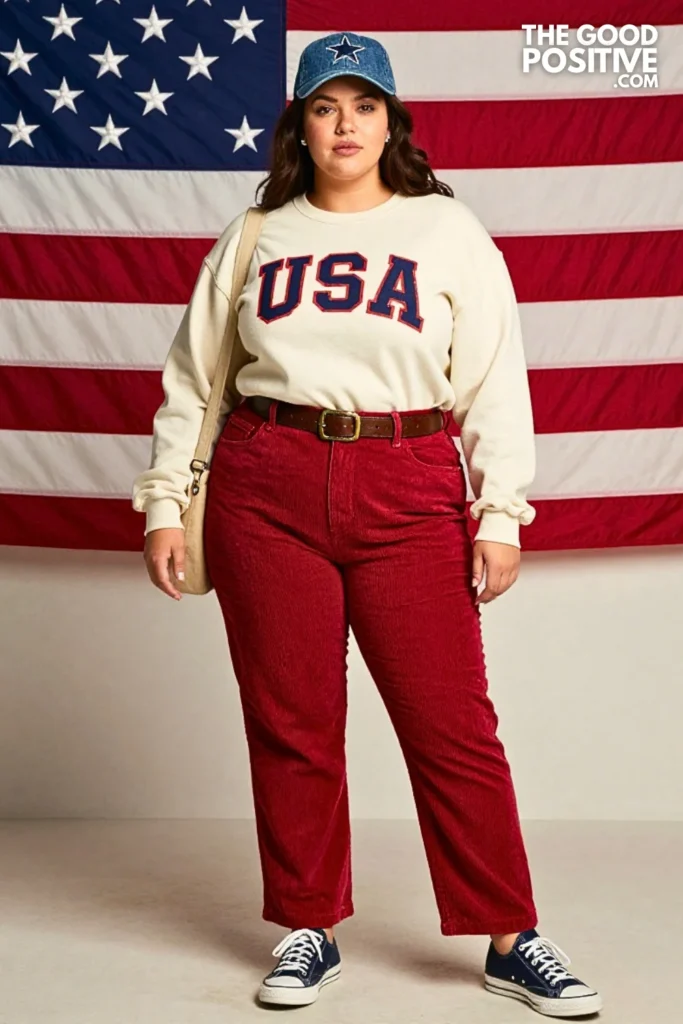 Americana Graphic Sweatshirt With Red Corduroy Pants