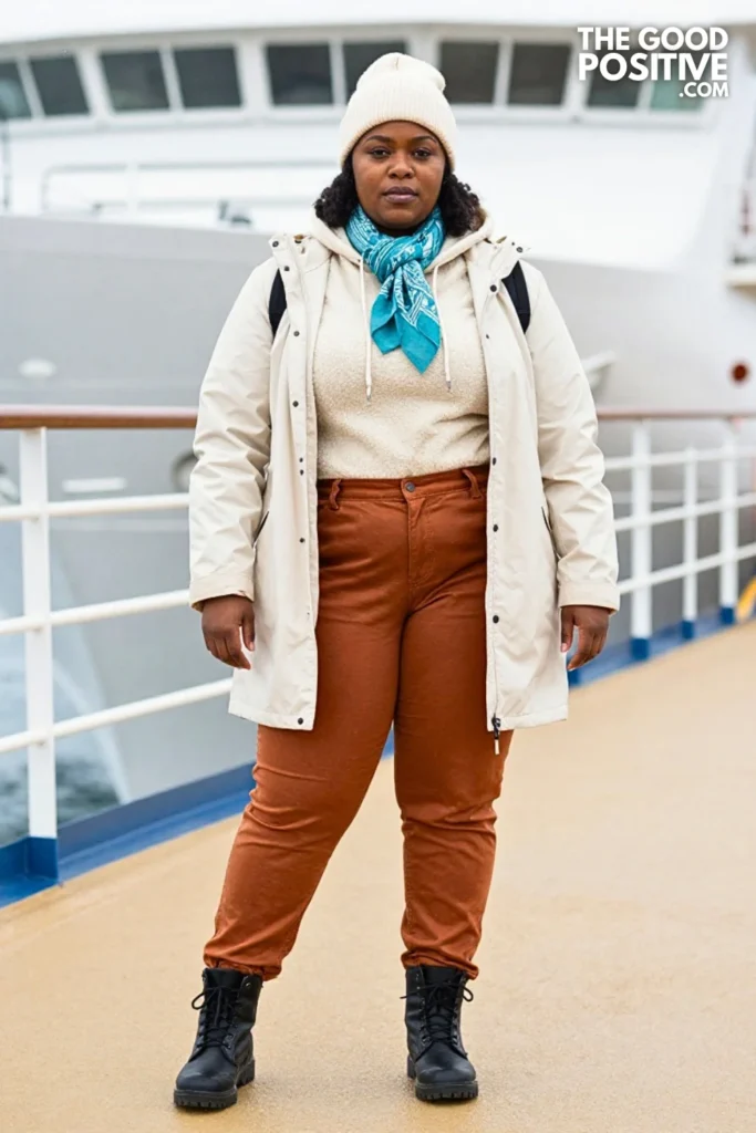Aqua Anorak, Cream Hoodie & Copper Jeans