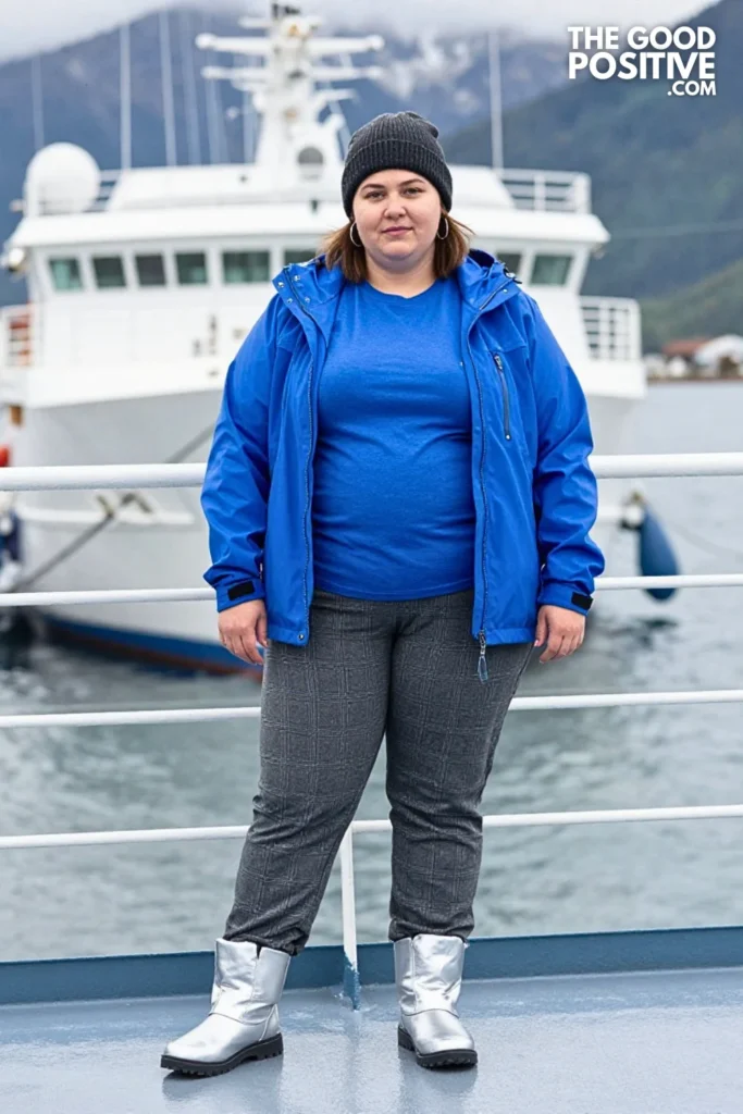 Sapphire Rain Shell, Glacier Tee & Plaid Trousers