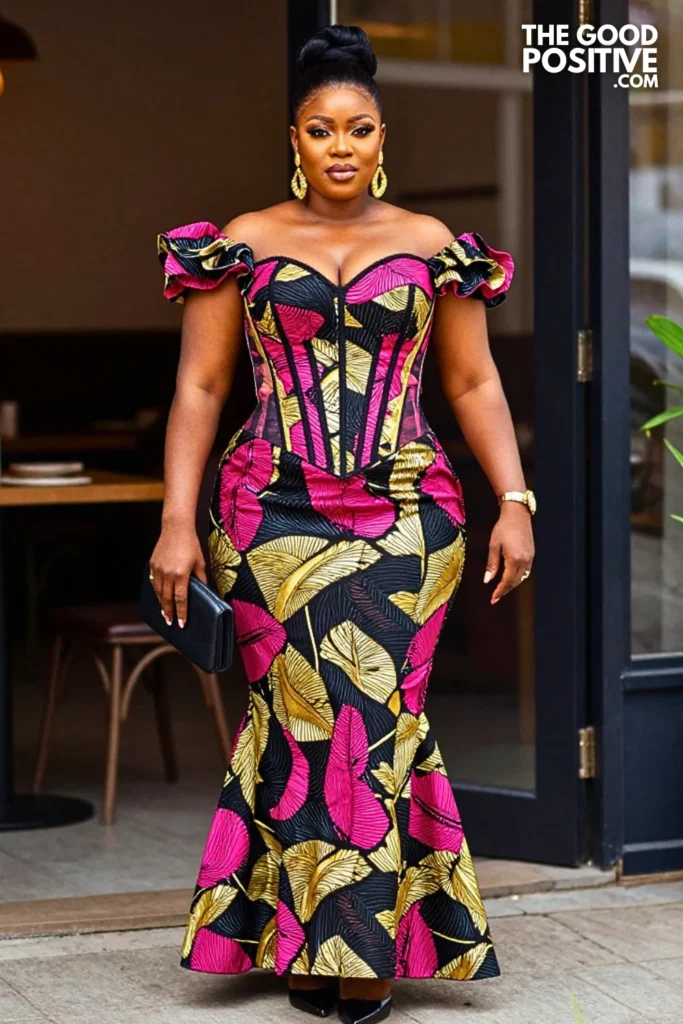 Black, Fuchsia and Gold Ankara Corset Gown