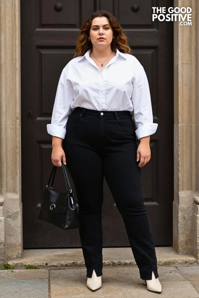 Black Jeans With White Shirt And Cream Boots