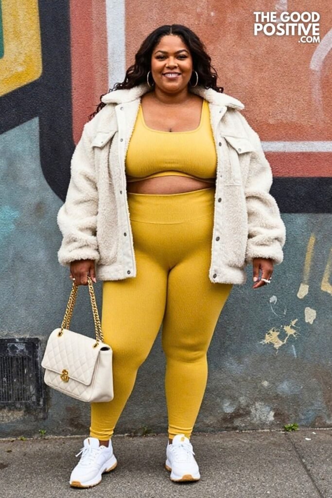 Butter Yellow Ribbed Two-Piece Set With Oversized Sherpa Jacket