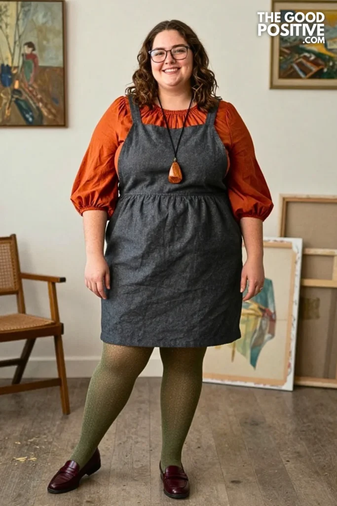 Charcoal Pinafore With Marigold Blouse