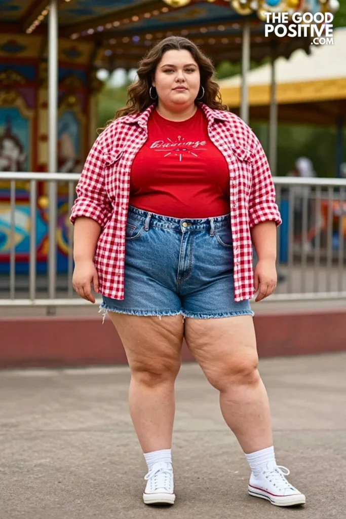 Cherry Graphic Tee, Paperbag Shorts, And Gingham Shirt