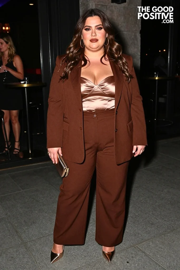Chocolate Brown Suit With Satin Bustier Top