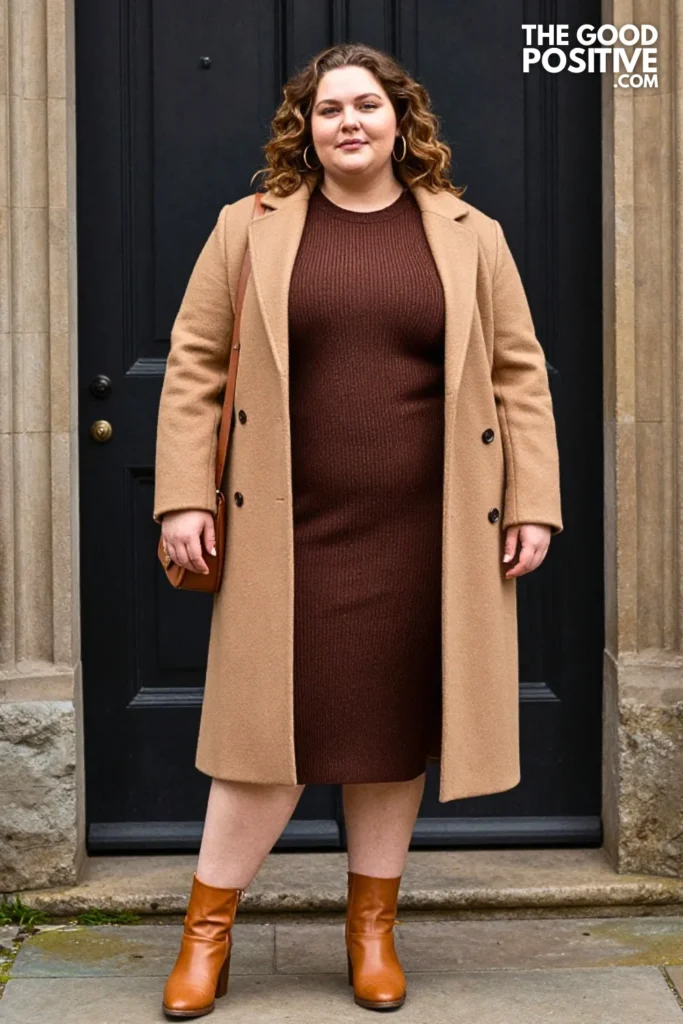 Chocolate Brown Sweater Dress With Tan Ankle Boots
