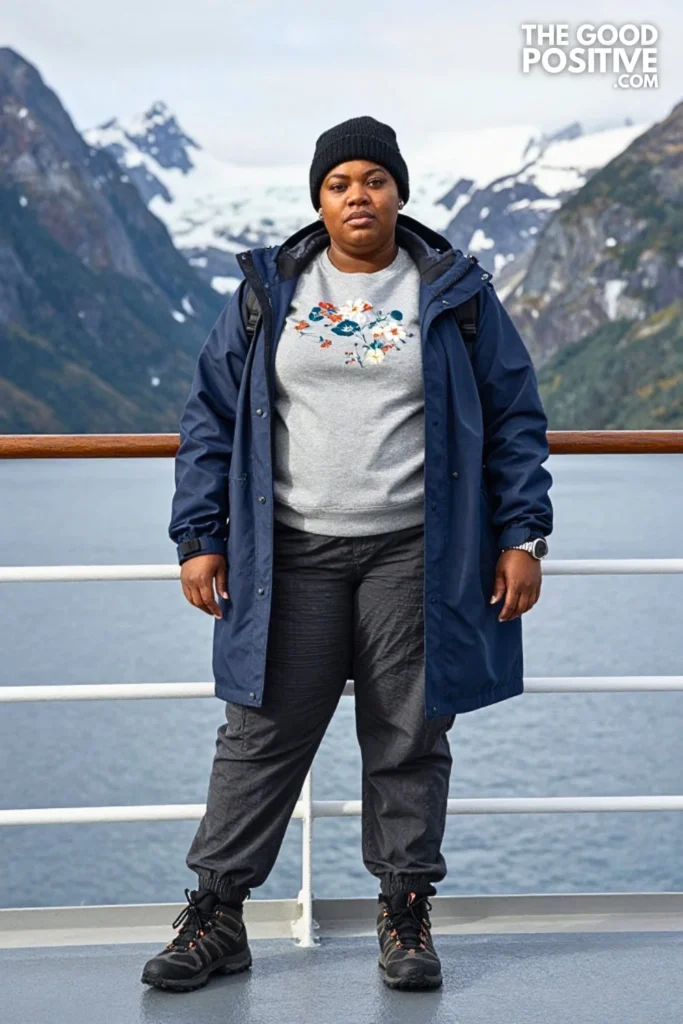 Cobalt Anorak, Graphic Sweatshirt, And Gray Cargo Pants
