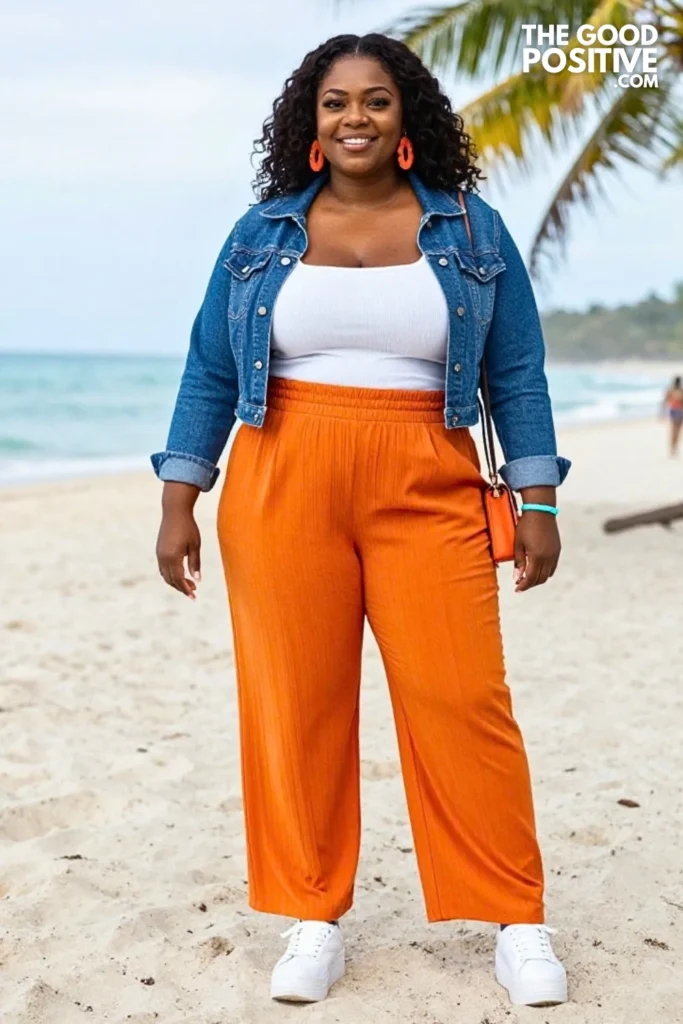 Cobalt Denim Jacket With Tangerine Pleated Trousers