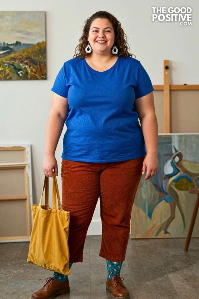 Cobalt Smock Tunic With Rust Corduroy Trousers