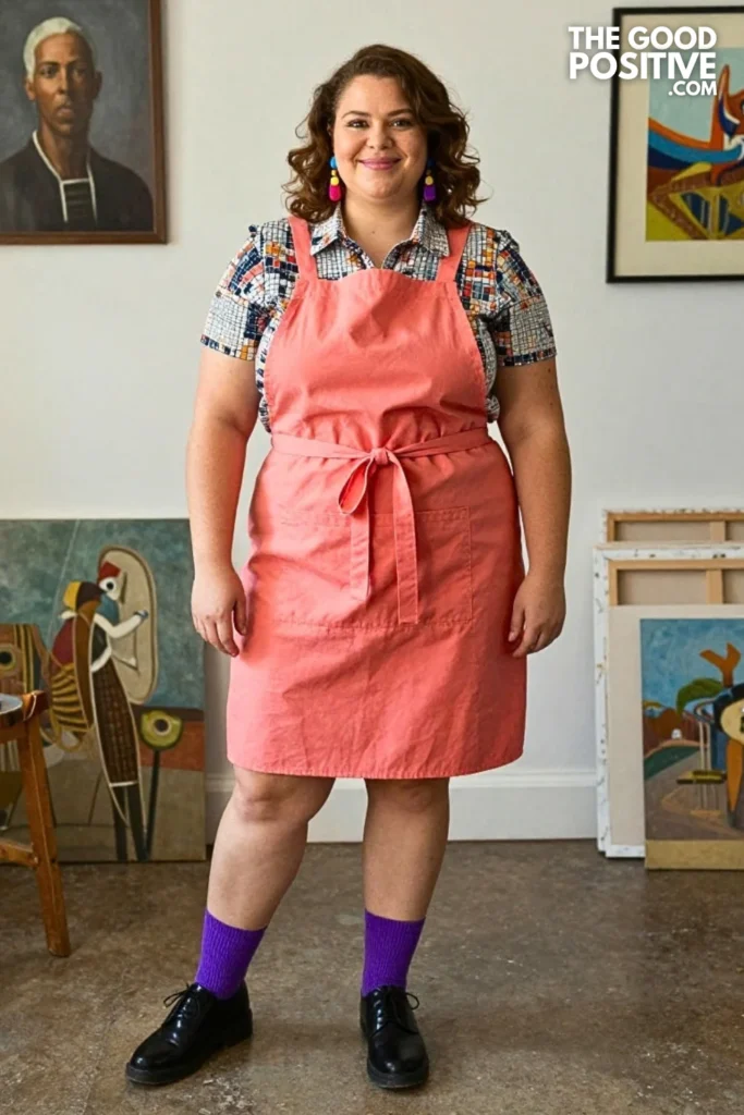 Coral Apron Dress With Mosaic Shirt