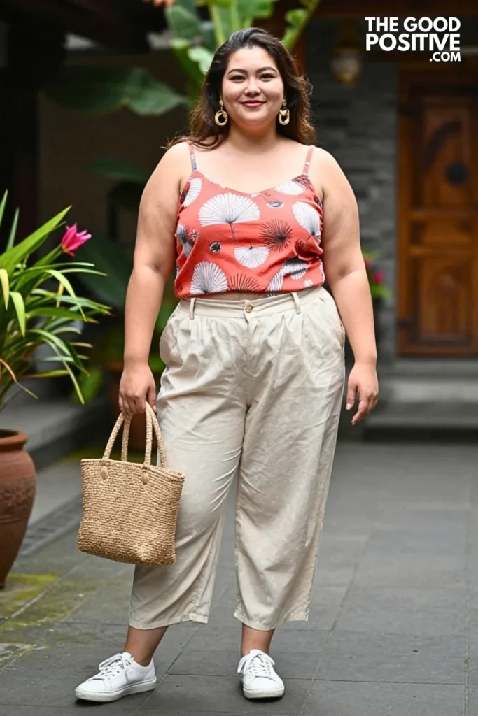 9. Coral Vacation Shirt With Printed Palazzo Trousers