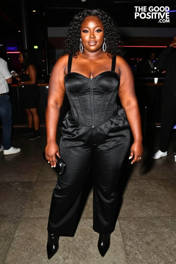Corset-Inspired Top With Satin Trousers