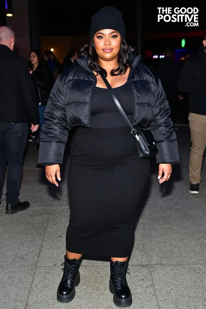 Cropped Puffer With Ribbed Maxi Skirt