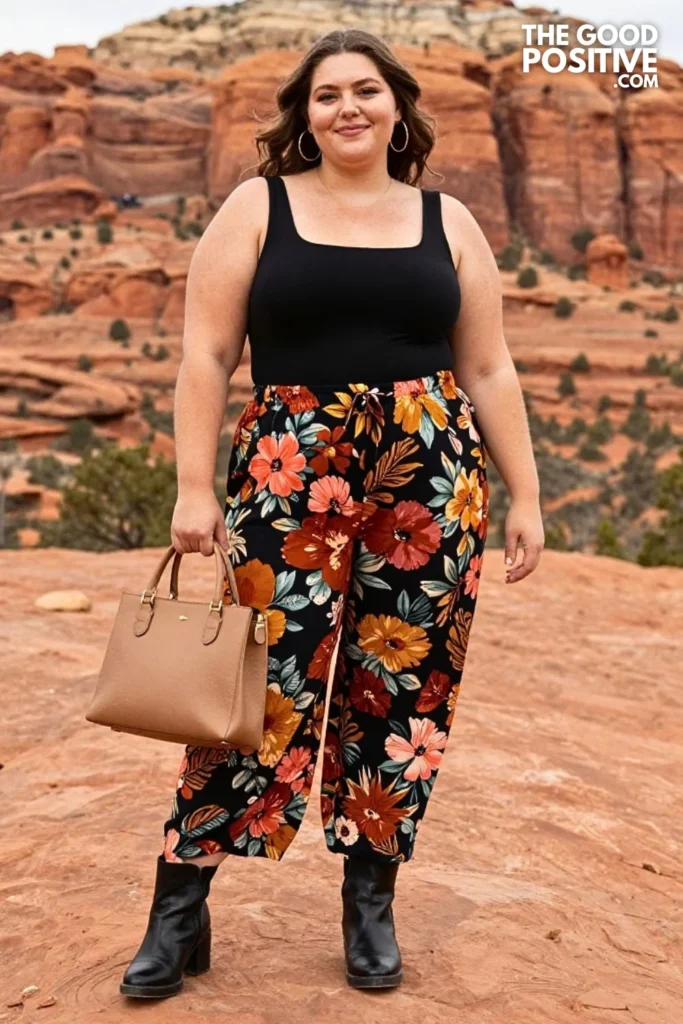 Desert Floral Palazzo Pants With Black Tank
