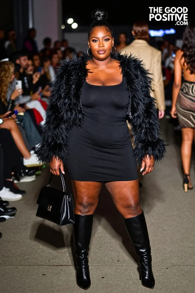 Feather-Trimmed Jacket With Mini Skirt