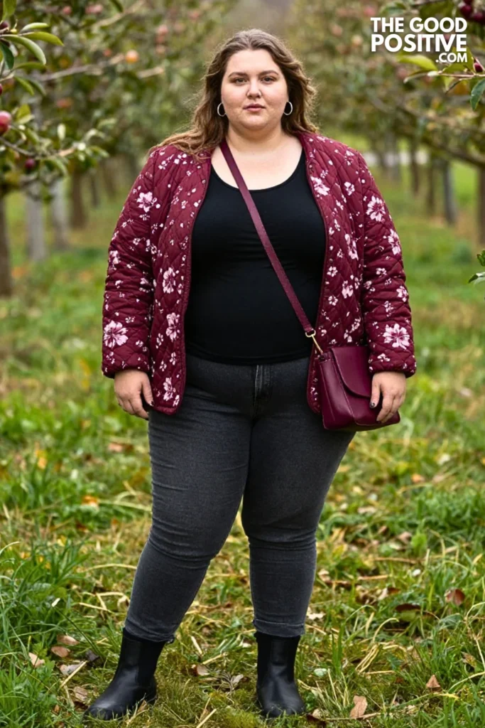 Floral Quilted Jacket, Charcoal Jeans & Chelsea Boots