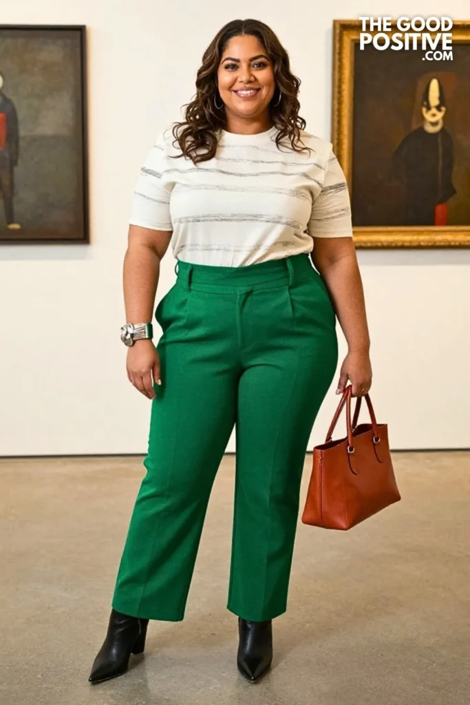 Forest Green Trousers With Hand-Drawn Stripe Shirt