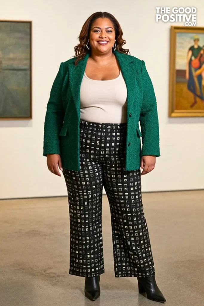 Geometric Jacquard Pants With Cropped Artistic Jacket