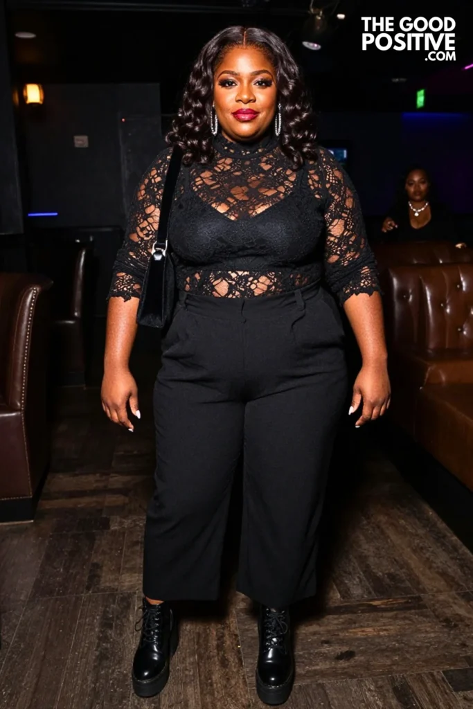 Gothic Lace Top With Pleated Trousers