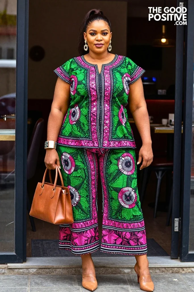 Green Pink Ankara Palazzo Vest Set