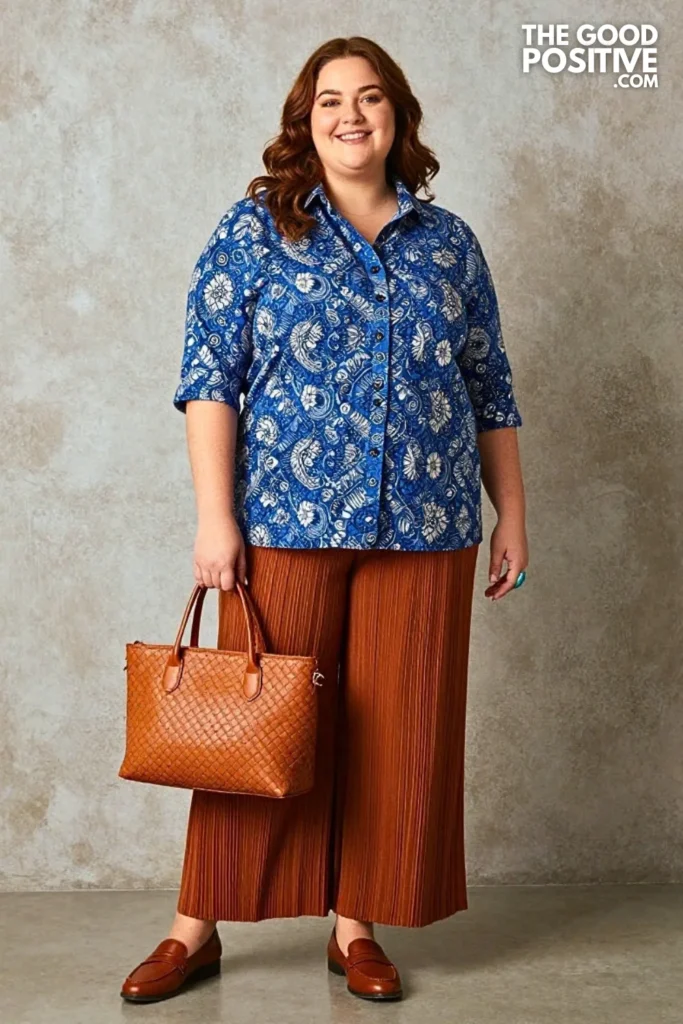 Indigo Batik Shirt With Ochre Pleated Pants