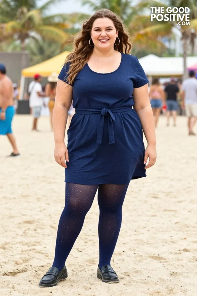 Indigo Shirt Dress With Patterned Tights
