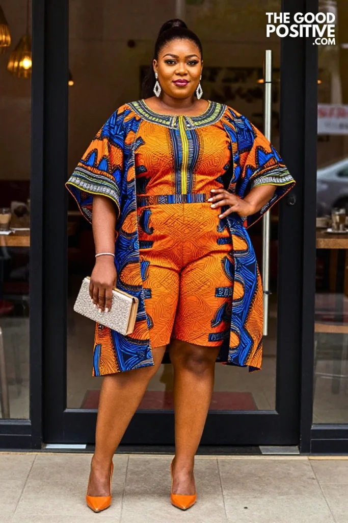 Indigo and Orange Ankara Cape Jumpsuit