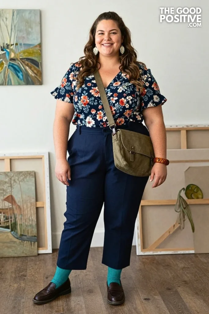 Ink Floral Blouse With Cinnamon Trousers