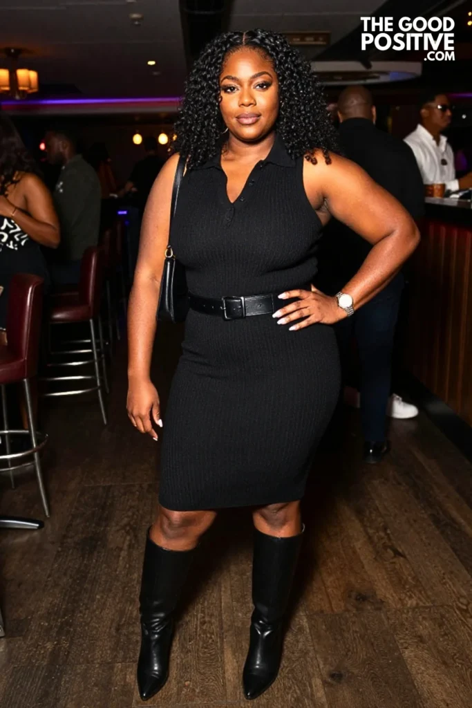 Knit Polo Dress With Tall Boots
