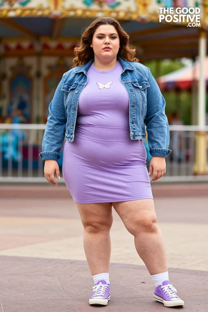Lavender Skort, Butterfly Tee, And Cropped Denim Jacket