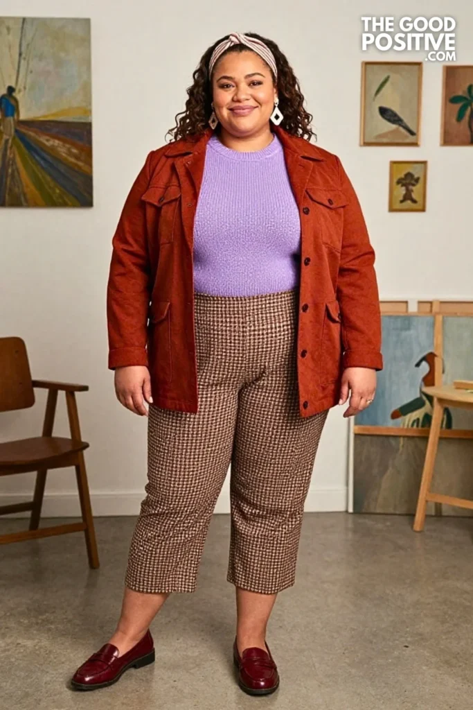 Lavender Sweater With Rust Chore Jacket