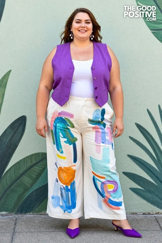 Lavender Textured Vest With Painted Trousers