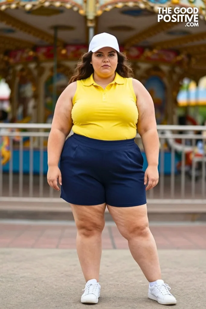 Lemon Polo, Navy Culottes, And Baseball Cap