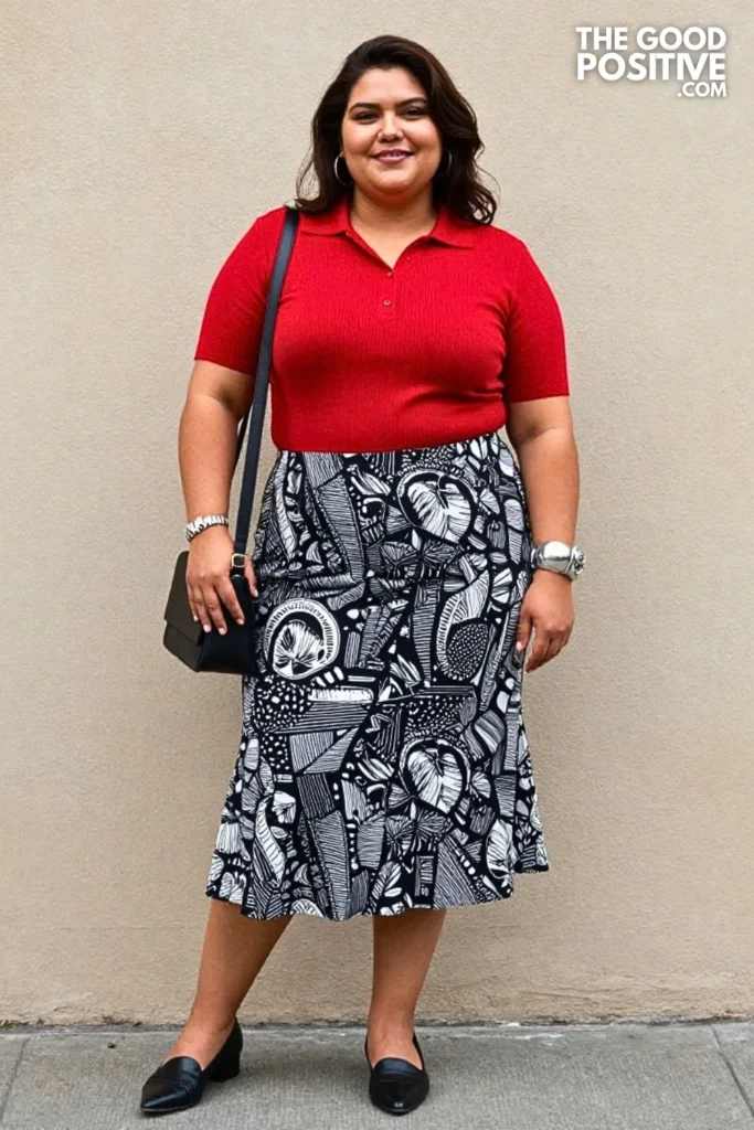 Linocut Print Skirt With Paprika Knit