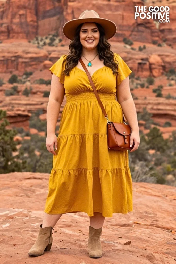 Marigold Smocked Dress With Suede Boots