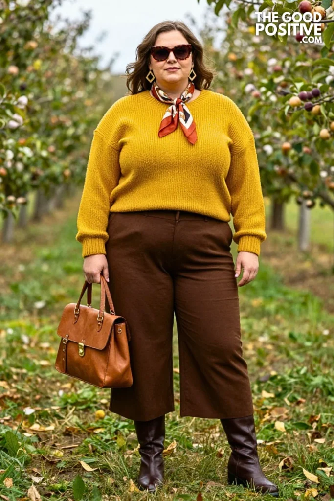 Marigold Sweater, Chocolate Culottes & Tall Boots