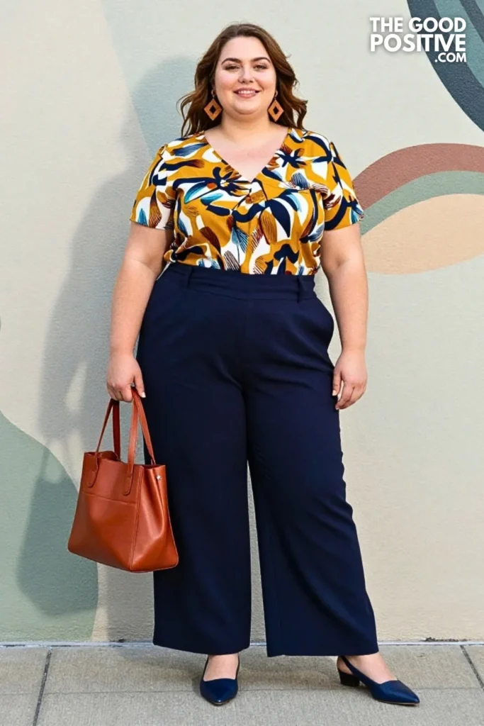 Mustard Abstract Print Tunic With Wide Leg Pants