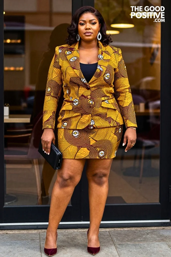Mustard Burgundy Ankara Tailored Blazer Dress