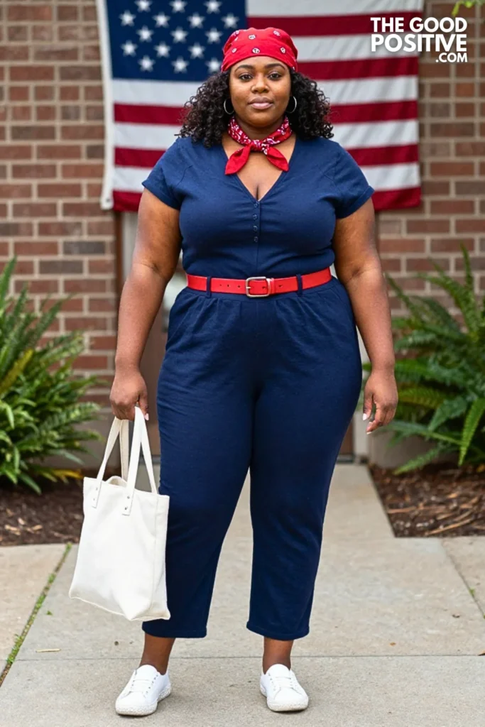 Navy Jumpsuit With Red Bandana Details