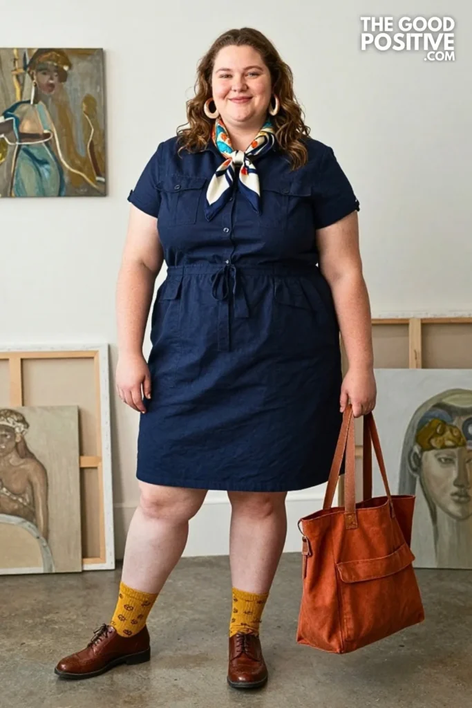 Navy Utility Dress With Artist’s Scarf