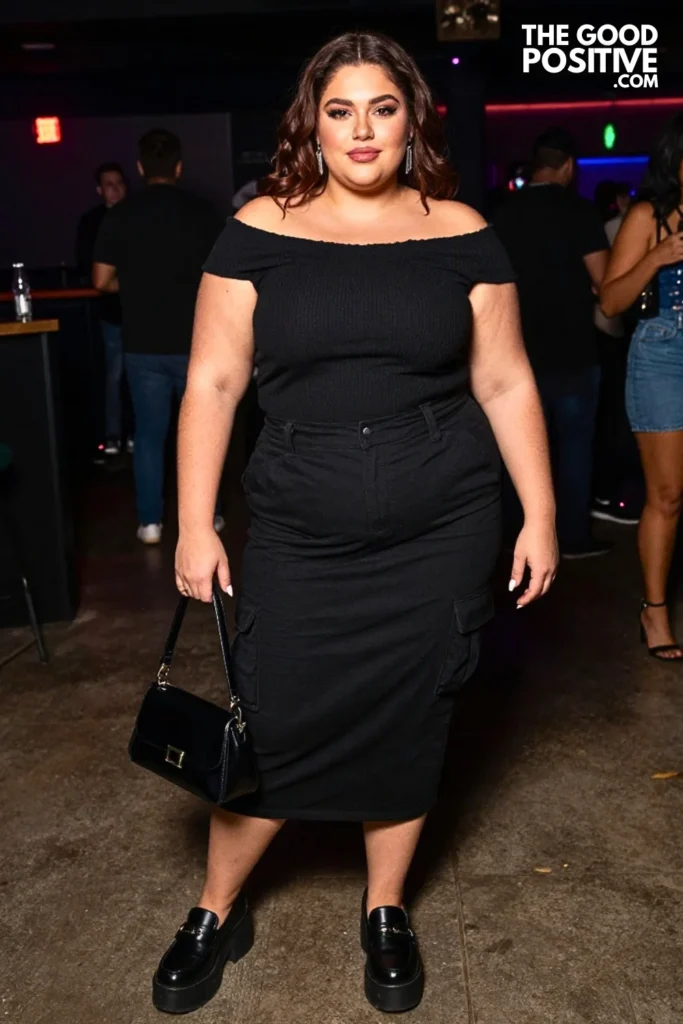 Off-Shoulder Knit Top With Cargo Skirt
